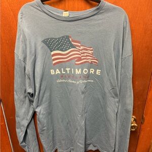 Baltimore USA Flag Graphic Long Sleeve Tee - Dusty Blue